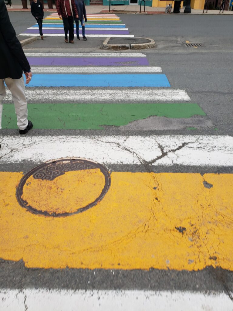 Rainbow pride crosswalk in Northampton, MA en route to the Smith College campus.